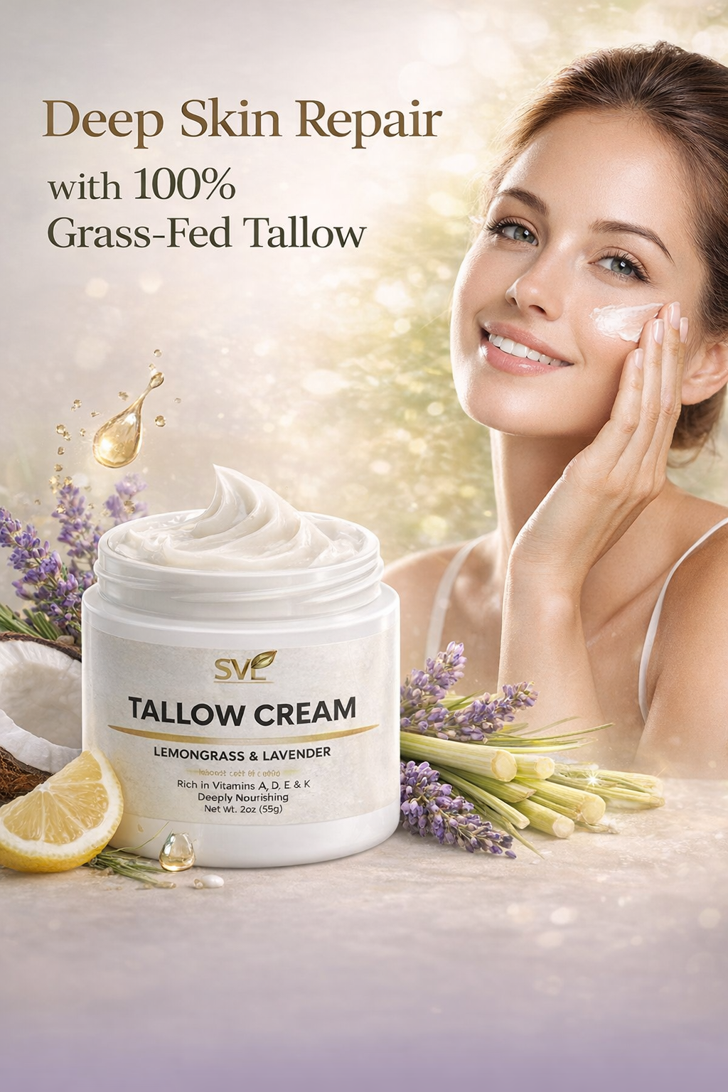 Tallow Cream Lemongrass & Lavender Deep Hydration for Dry & Sensitive Skin