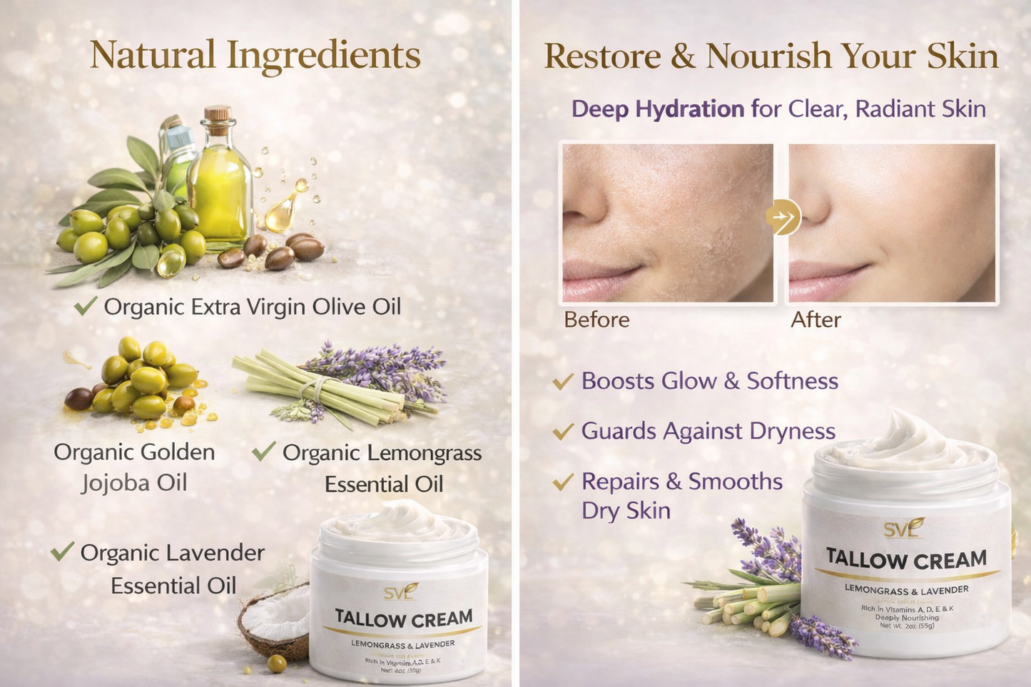 Tallow Cream Lemongrass & Lavender Deep Hydration for Dry & Sensitive Skin